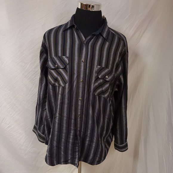 Northwest Territory Mens XL Blue Green Grey Striped Long Sleeve Button Shirt - Picture 6 of 12